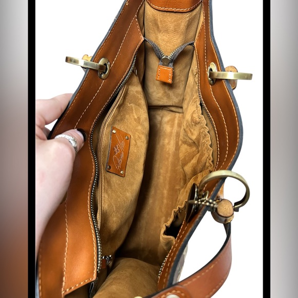 Patricia Nash Zancona Leather Botanical Garden Print Bamboo Handel Tote Bag NWOT - Picture 8 of 11